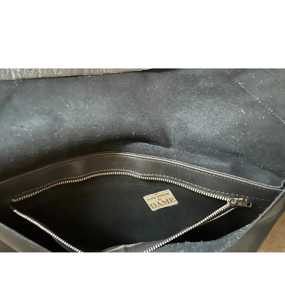 Vintage 70s David Mehler DAME Black Leather Envelope Clutch Snakeskin Trim
